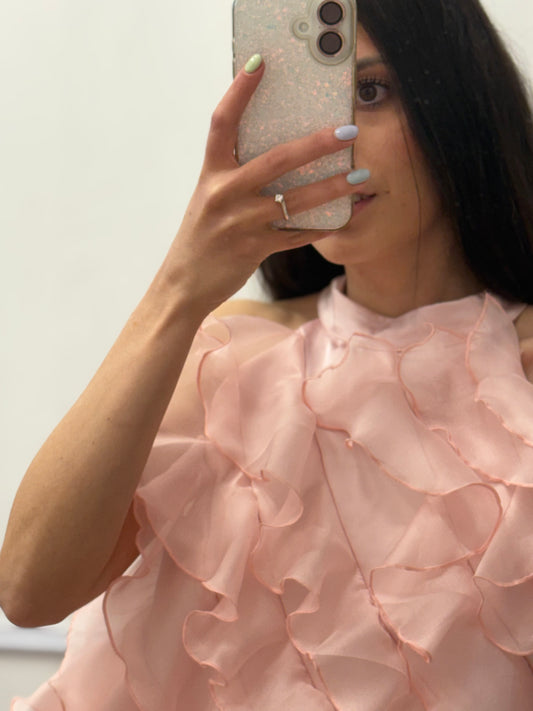 TOP ROSA CON PETALI