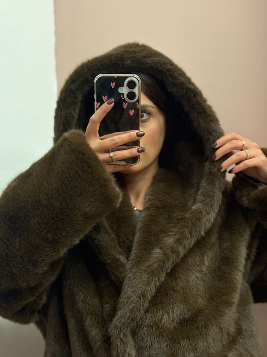 GIACCA EFFETTO PELLICCIA MARRONE