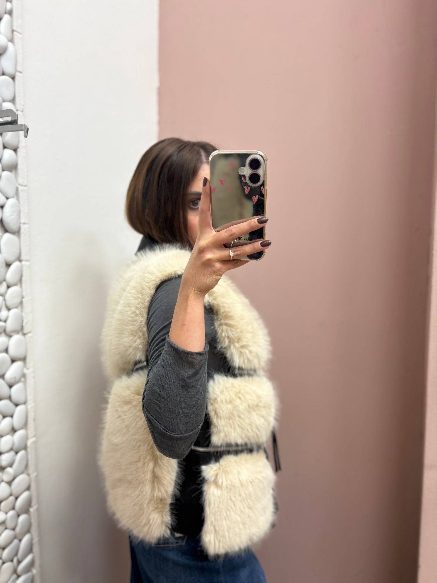 GIUBBINO SMANICATO EFFETTO PELLICCIA