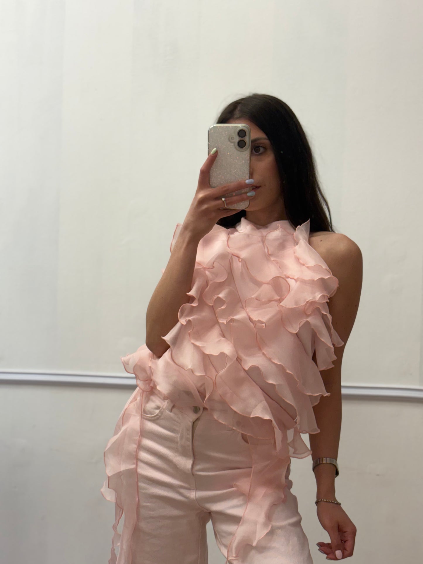 TOP ROSA CON PETALI