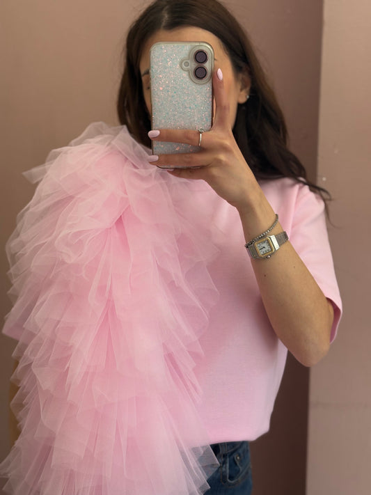 T-SHIRT CON TULLE ROSA