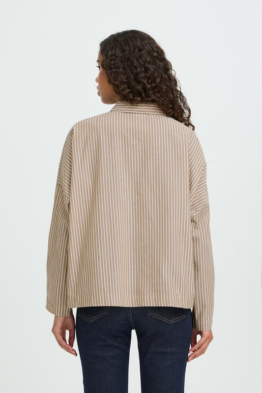 CAMICIA OVER RIGHE BEIGE