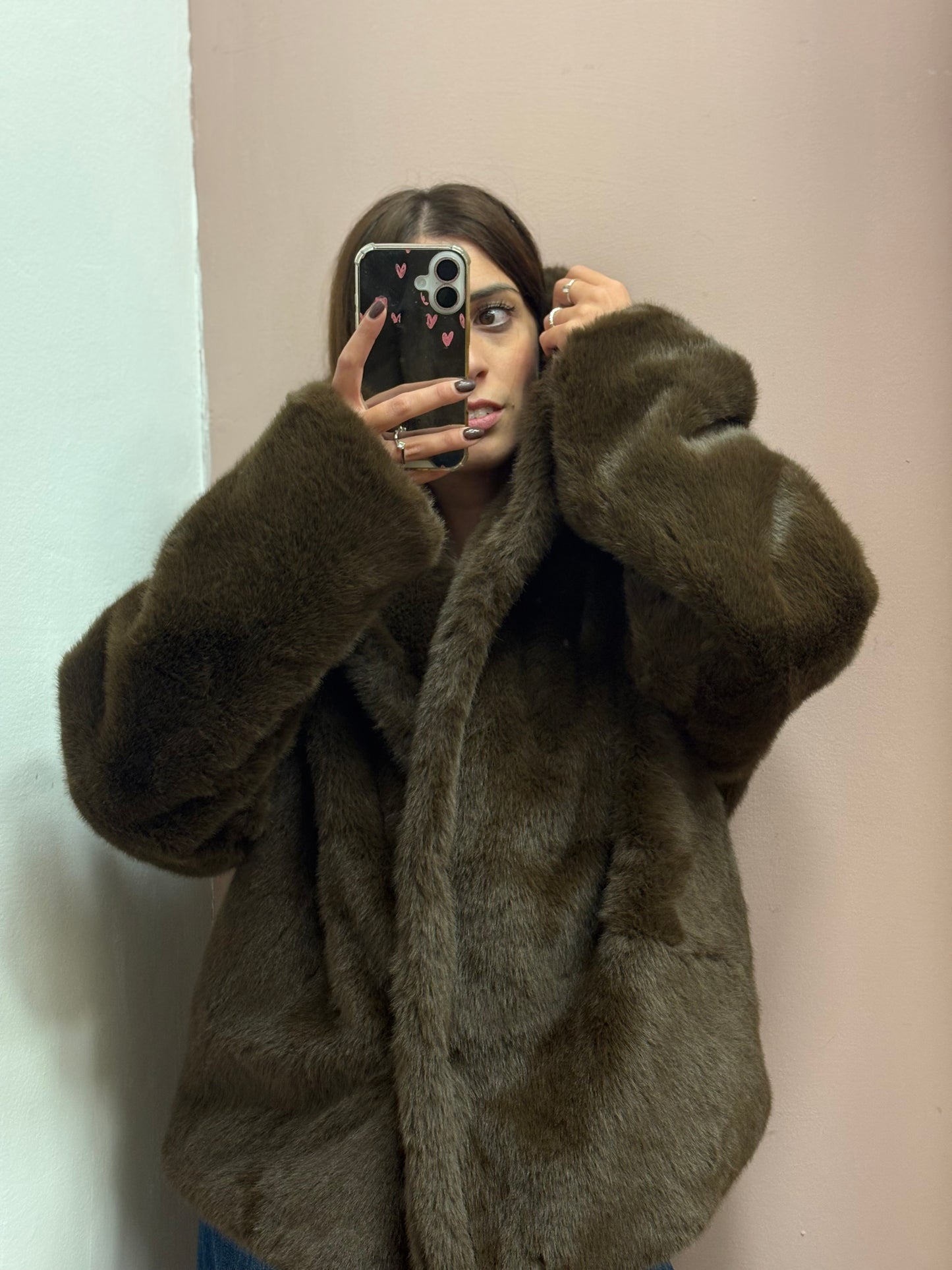 GIACCA EFFETTO PELLICCIA MARRONE