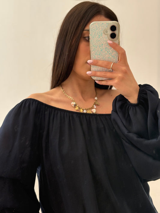 TOP BLU SCOLLO A BARCA