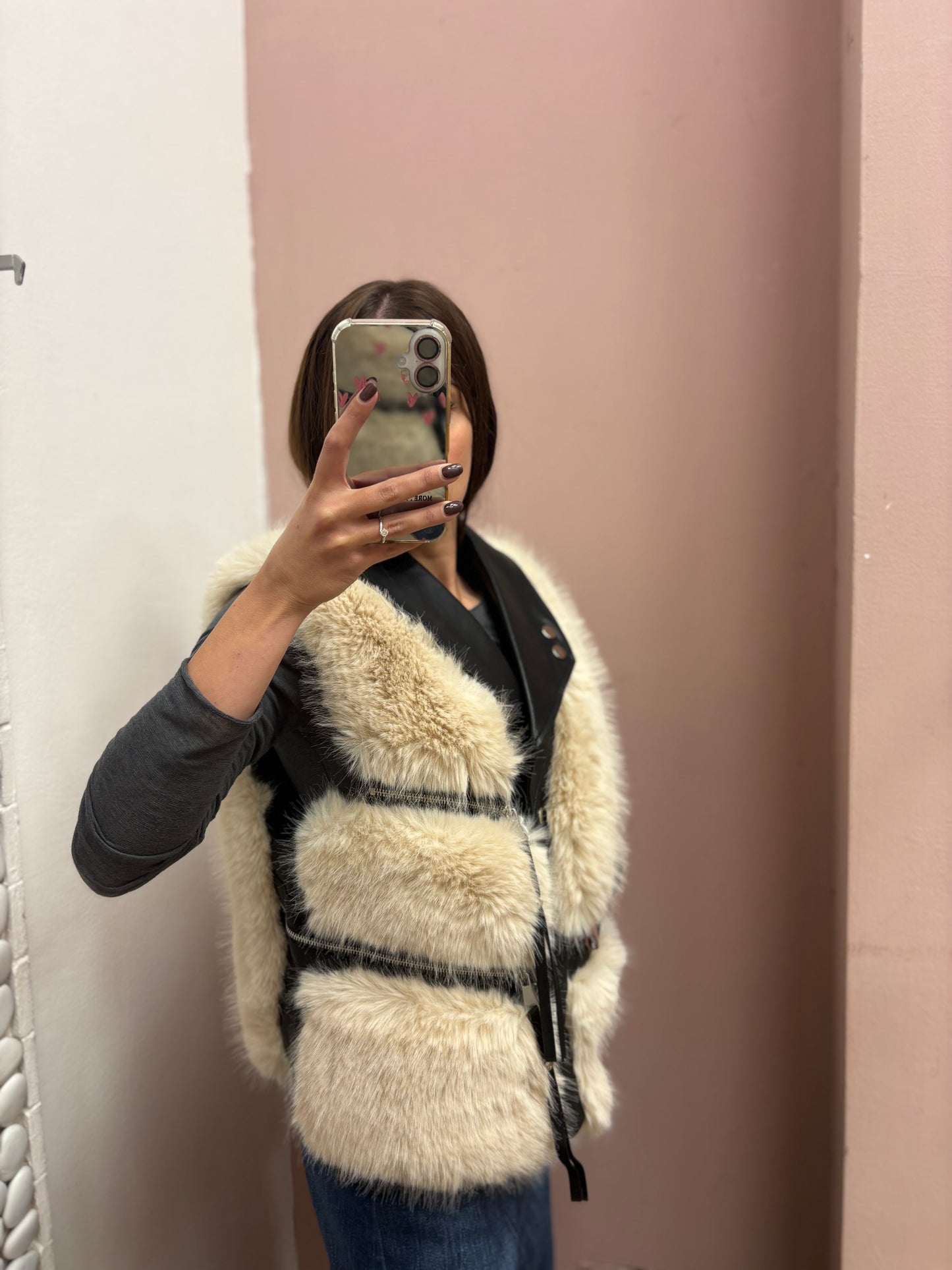 GIUBBINO SMANICATO EFFETTO PELLICCIA