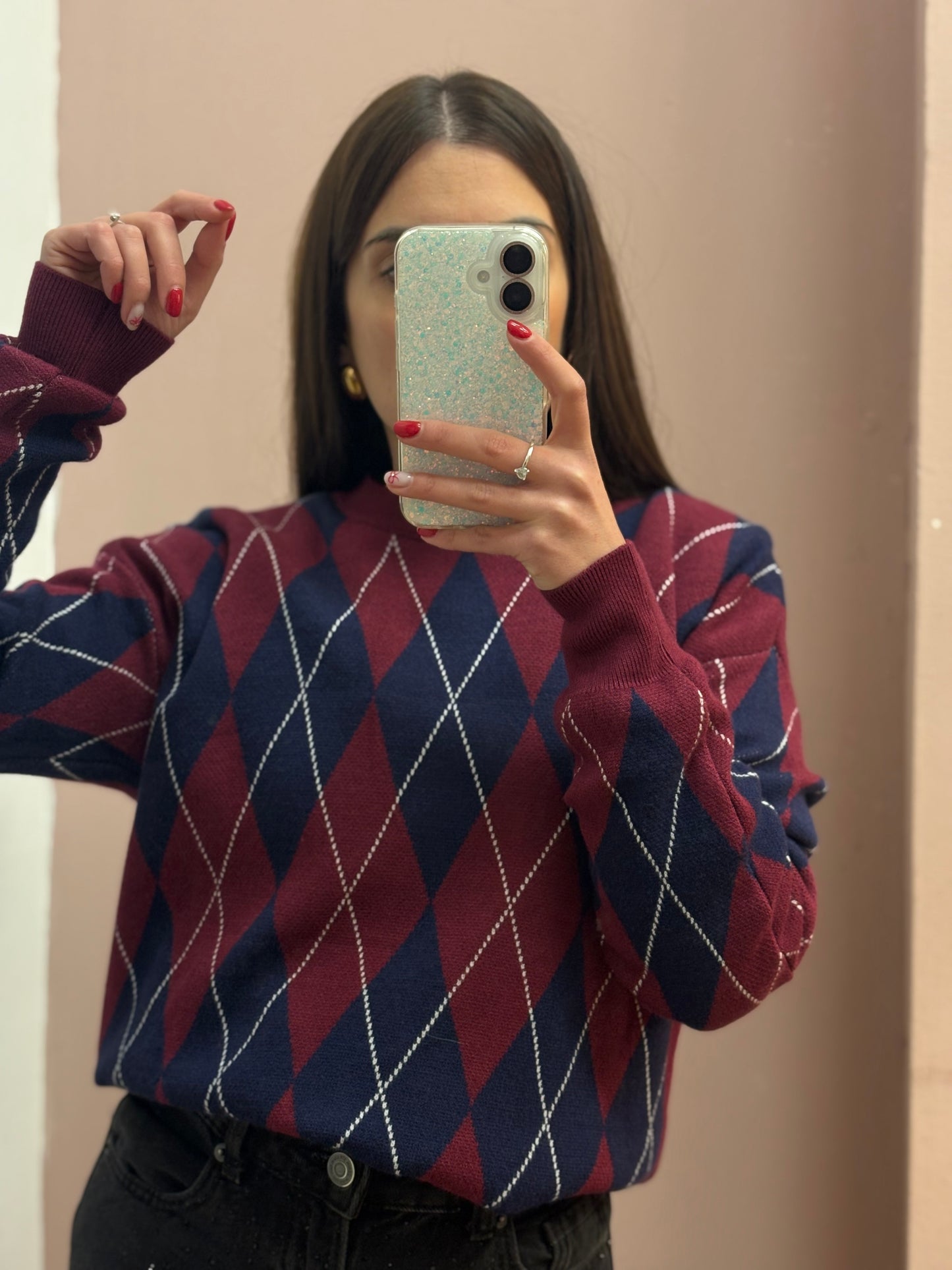 MAGLIONE A ROMBI BLU