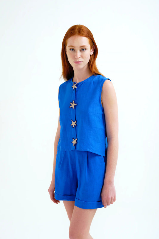TOP AZZURRO CON STELLE