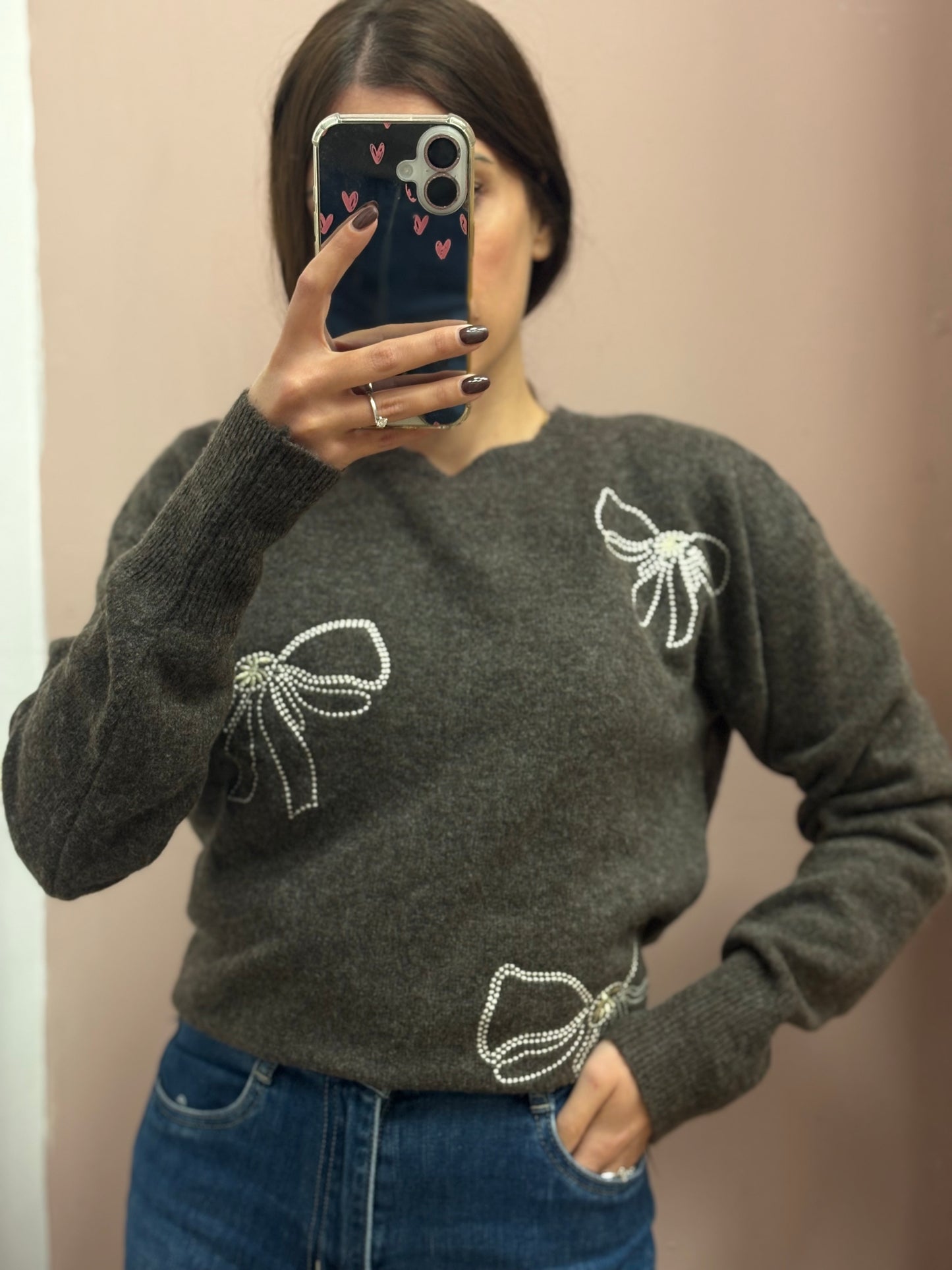 MAGLIONE FIOCCHI MARRONE