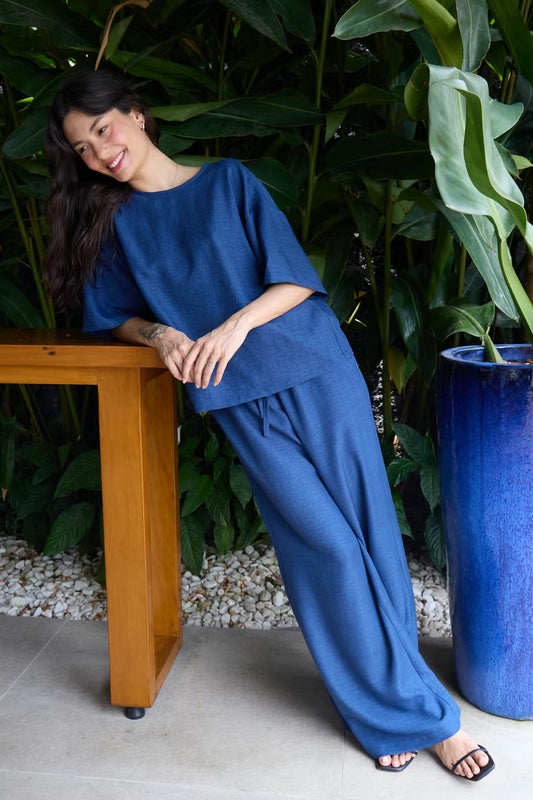 BLUSA BLU CON FIOCCHI