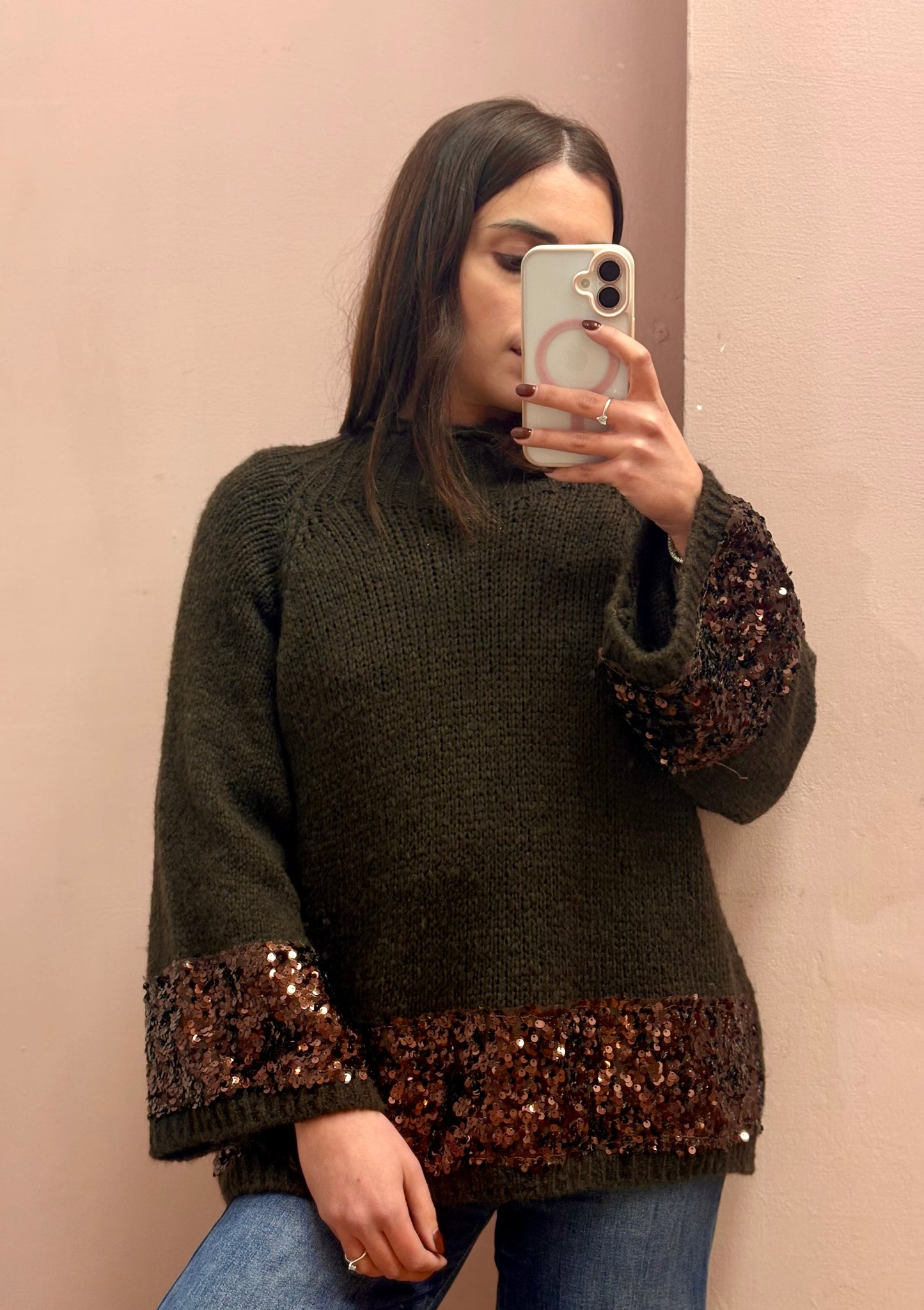 MAGLIONE STRASS MARRONE