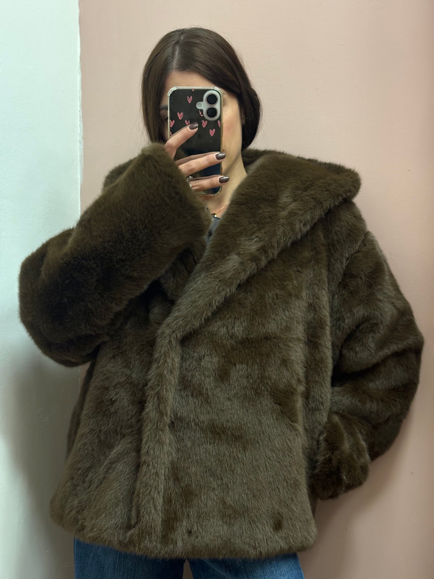 GIACCA EFFETTO PELLICCIA MARRONE