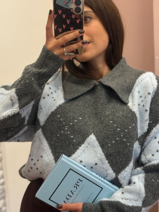 MAGLIONE ROMBI AZZURRO