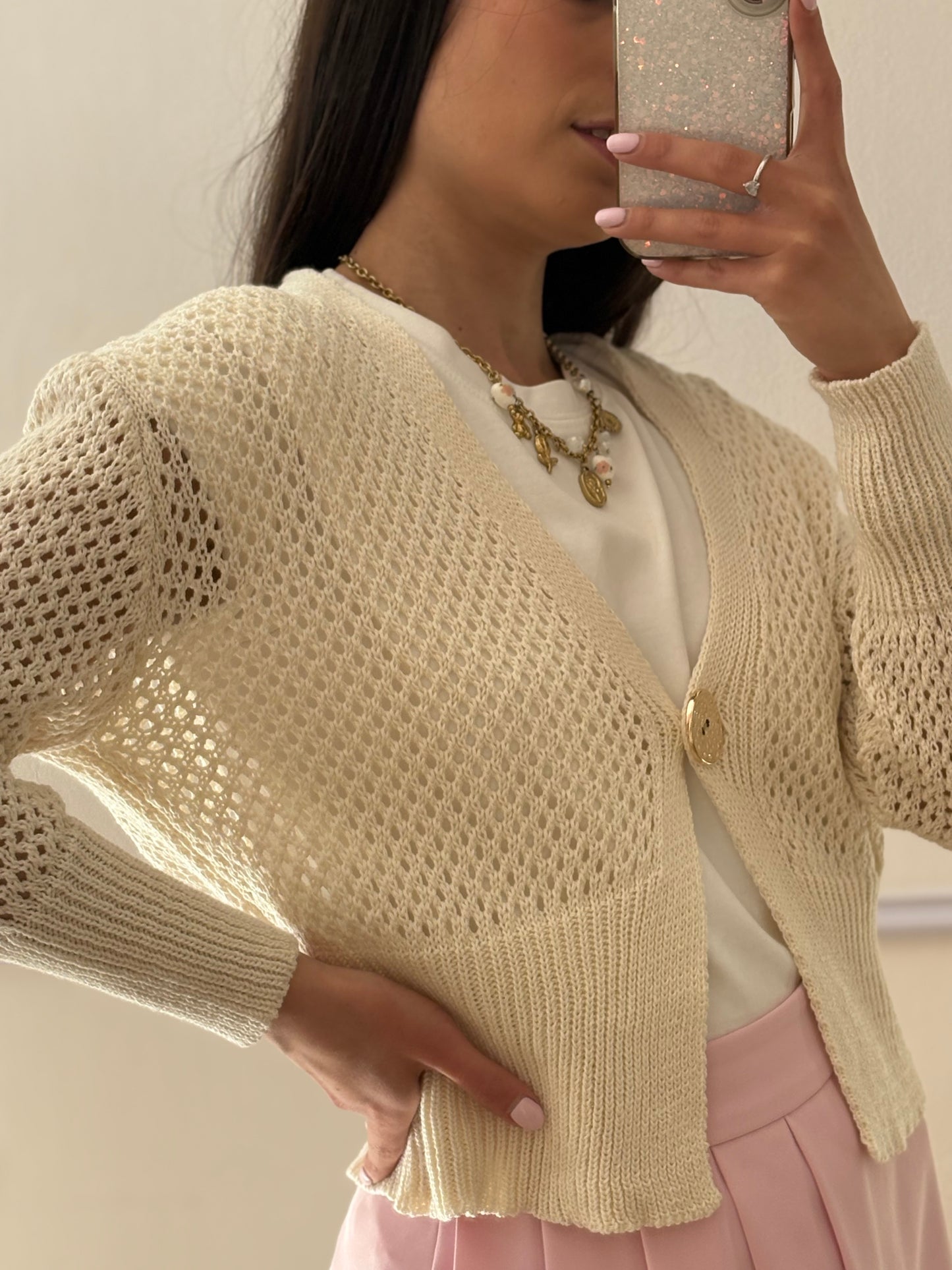 CARDIGAN TRAFORATO PANNA