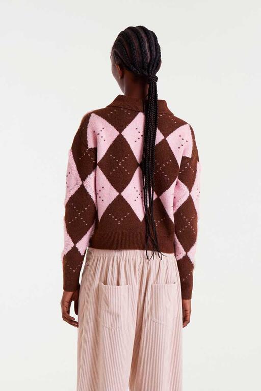 MAGLIONE ROMBI ROSA E MARRONE