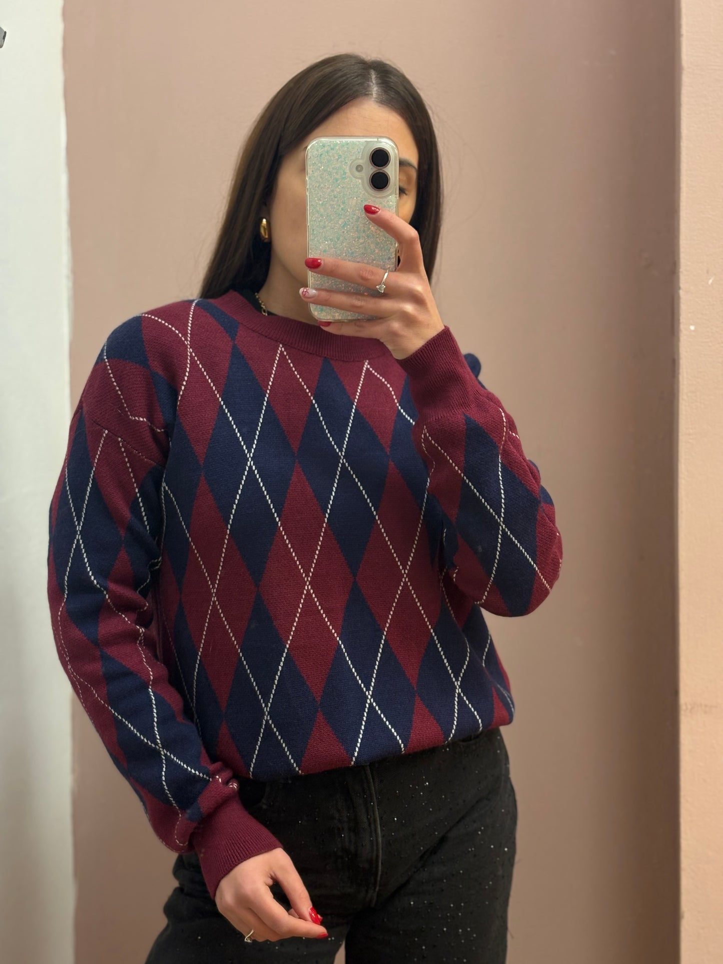 MAGLIONE A ROMBI BLU