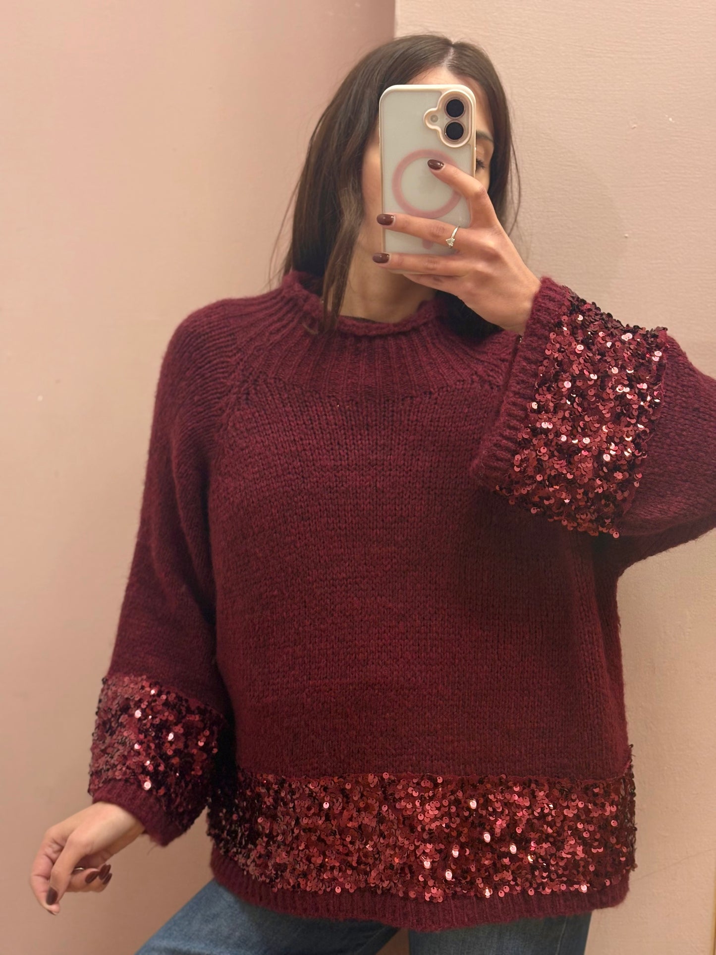 MAGLIONE STRASS BURGUNDY