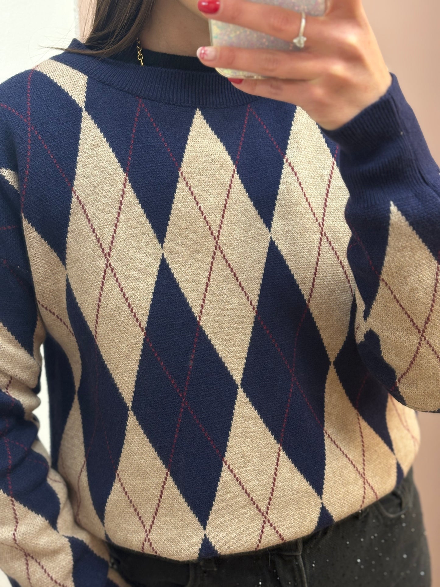 MAGLIONE A ROMBI BEIGE