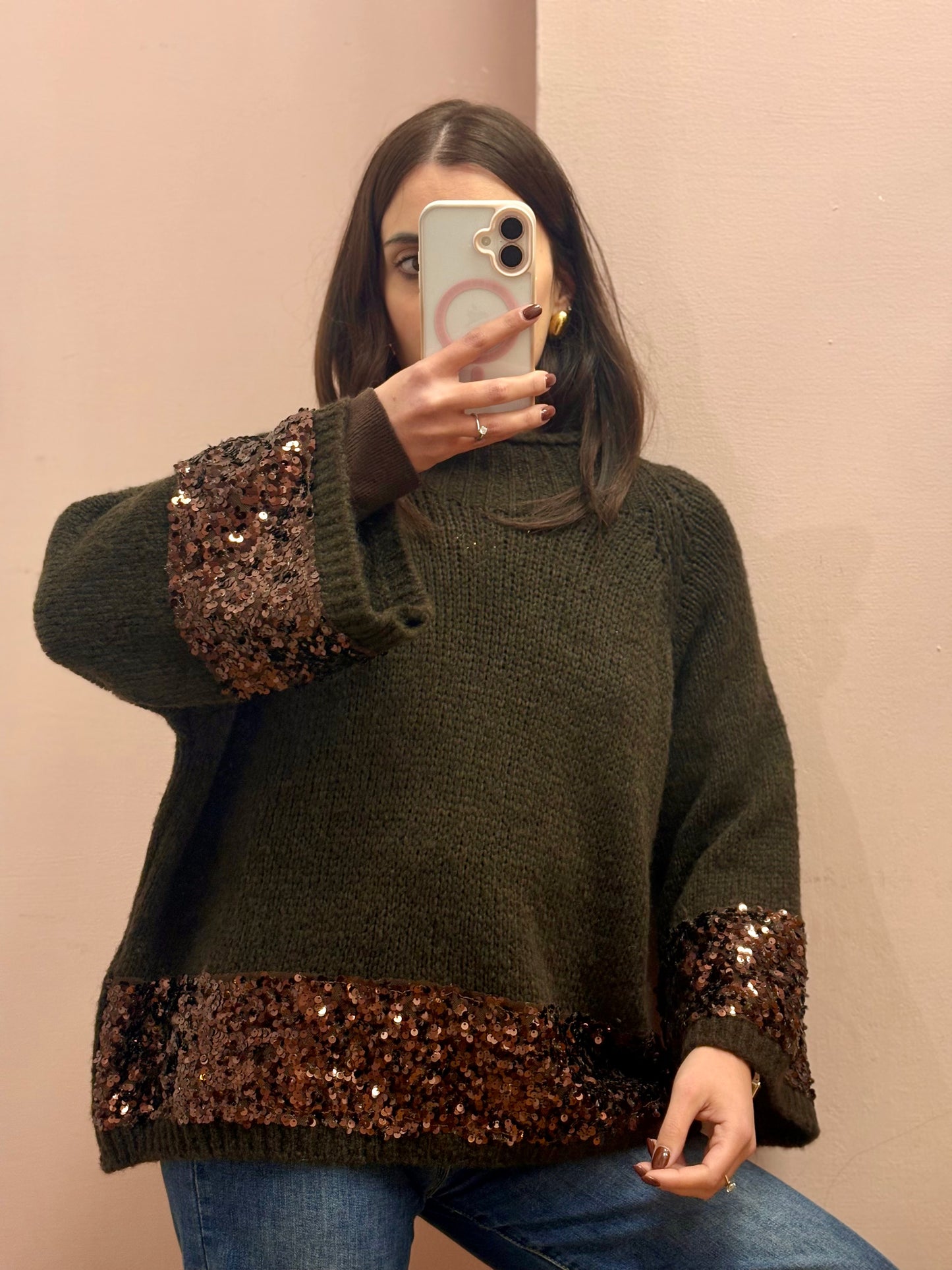 MAGLIONE STRASS MARRONE