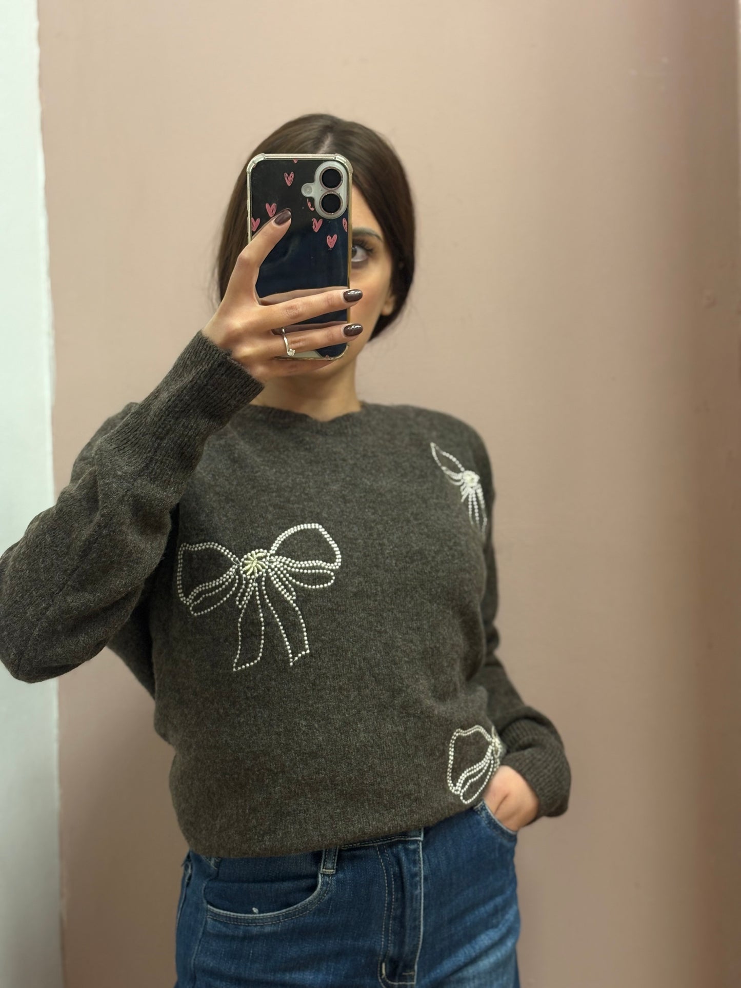 MAGLIONE FIOCCHI MARRONE