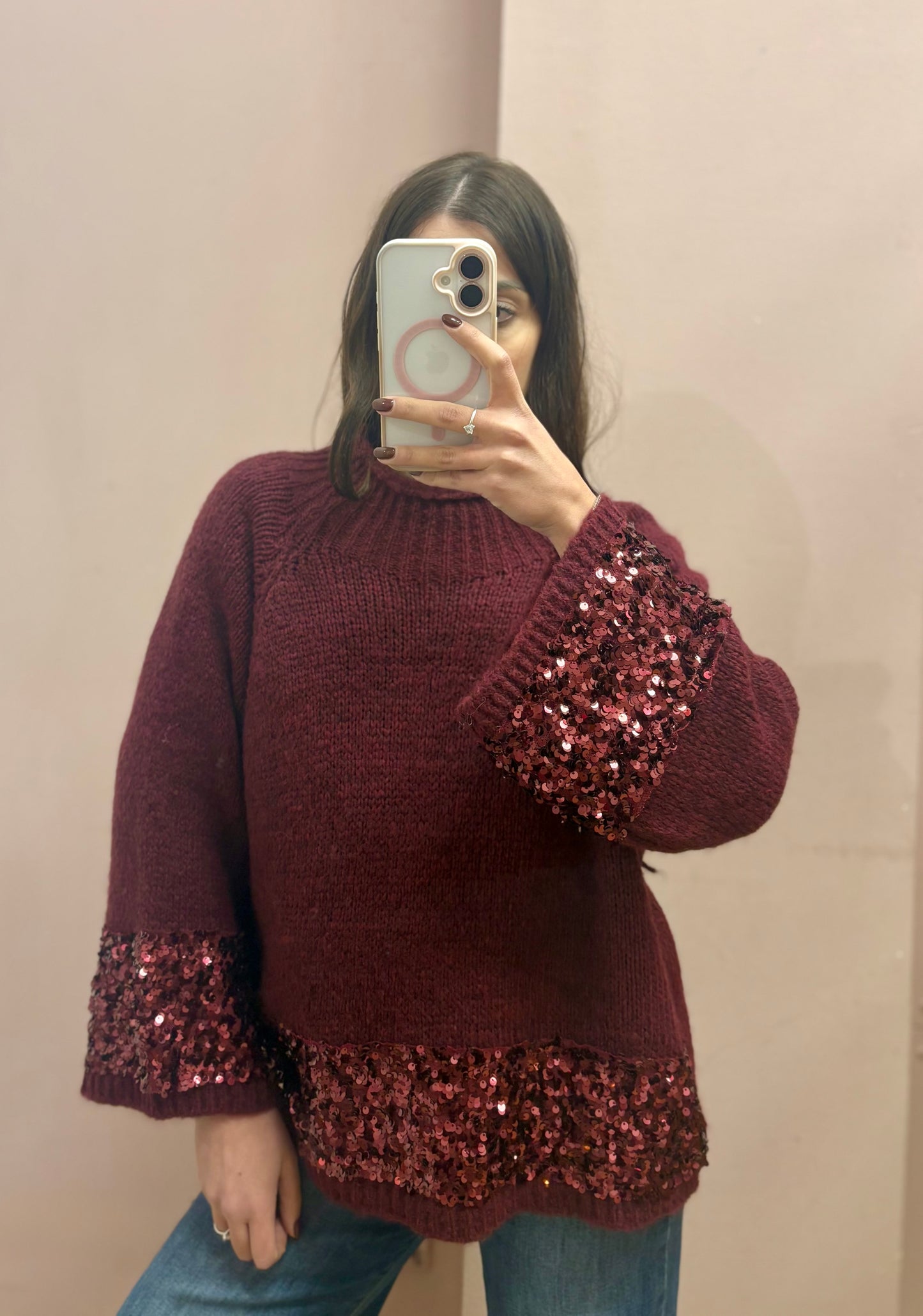 MAGLIONE STRASS BURGUNDY