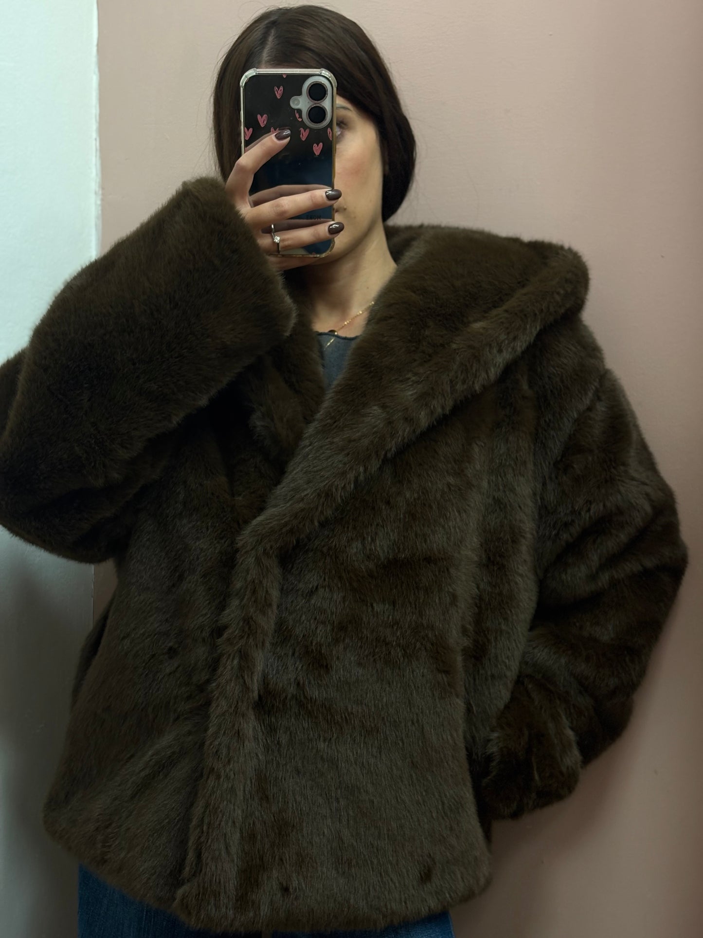 GIACCA EFFETTO PELLICCIA MARRONE