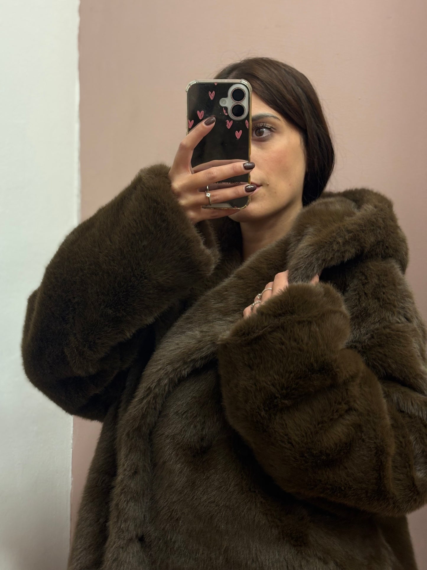 GIACCA EFFETTO PELLICCIA MARRONE