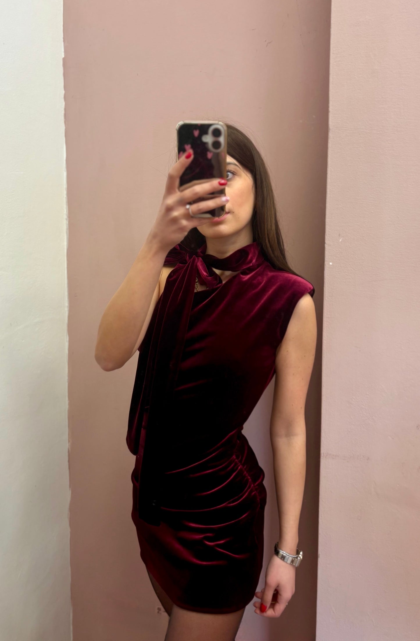 ABITO VELLUTO BORDEAUX