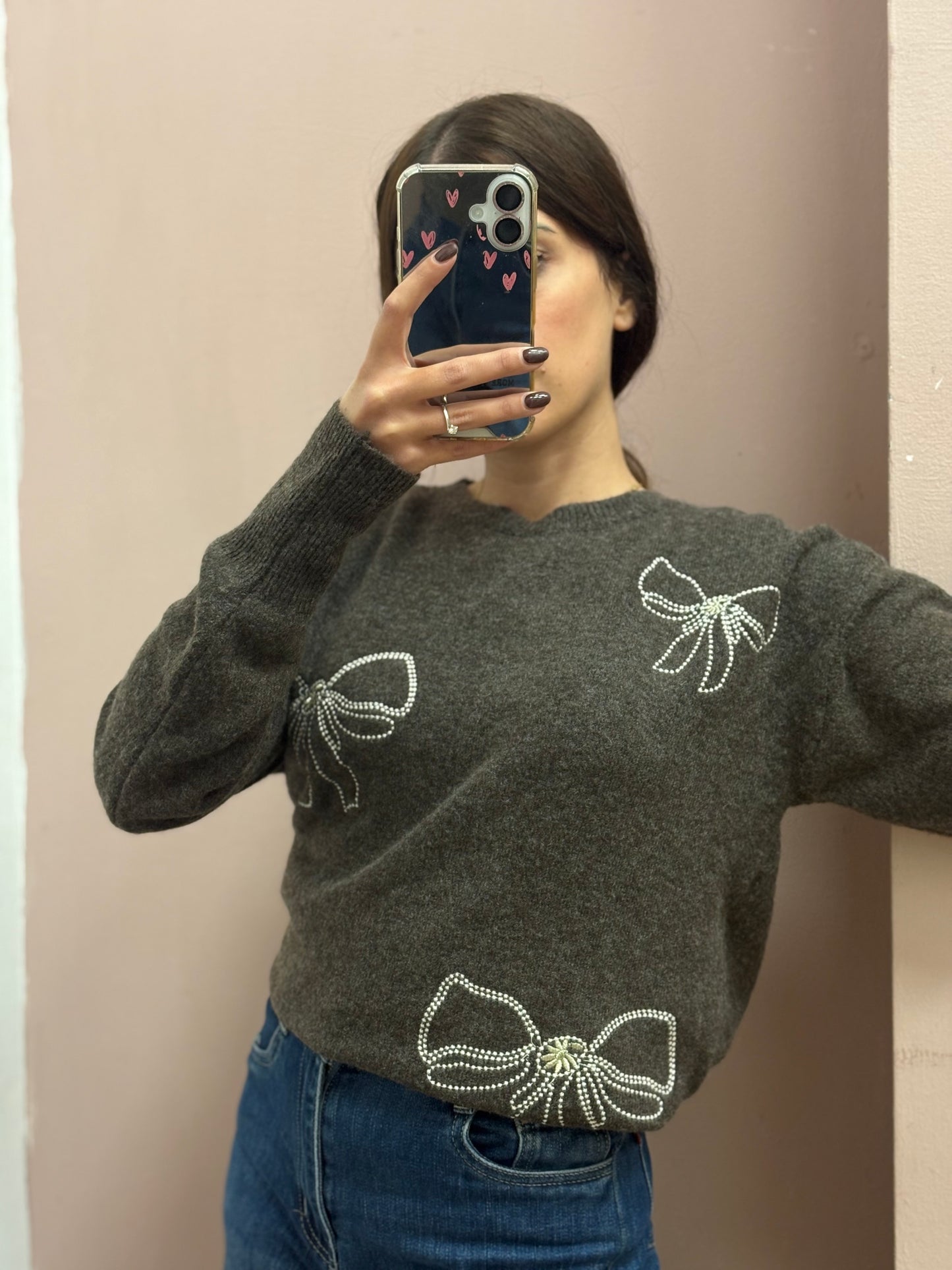 MAGLIONE FIOCCHI MARRONE