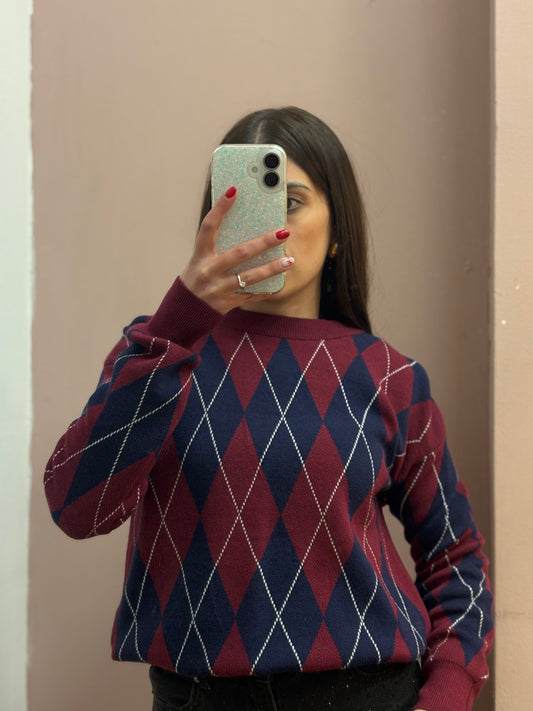 MAGLIONE A ROMBI BLU