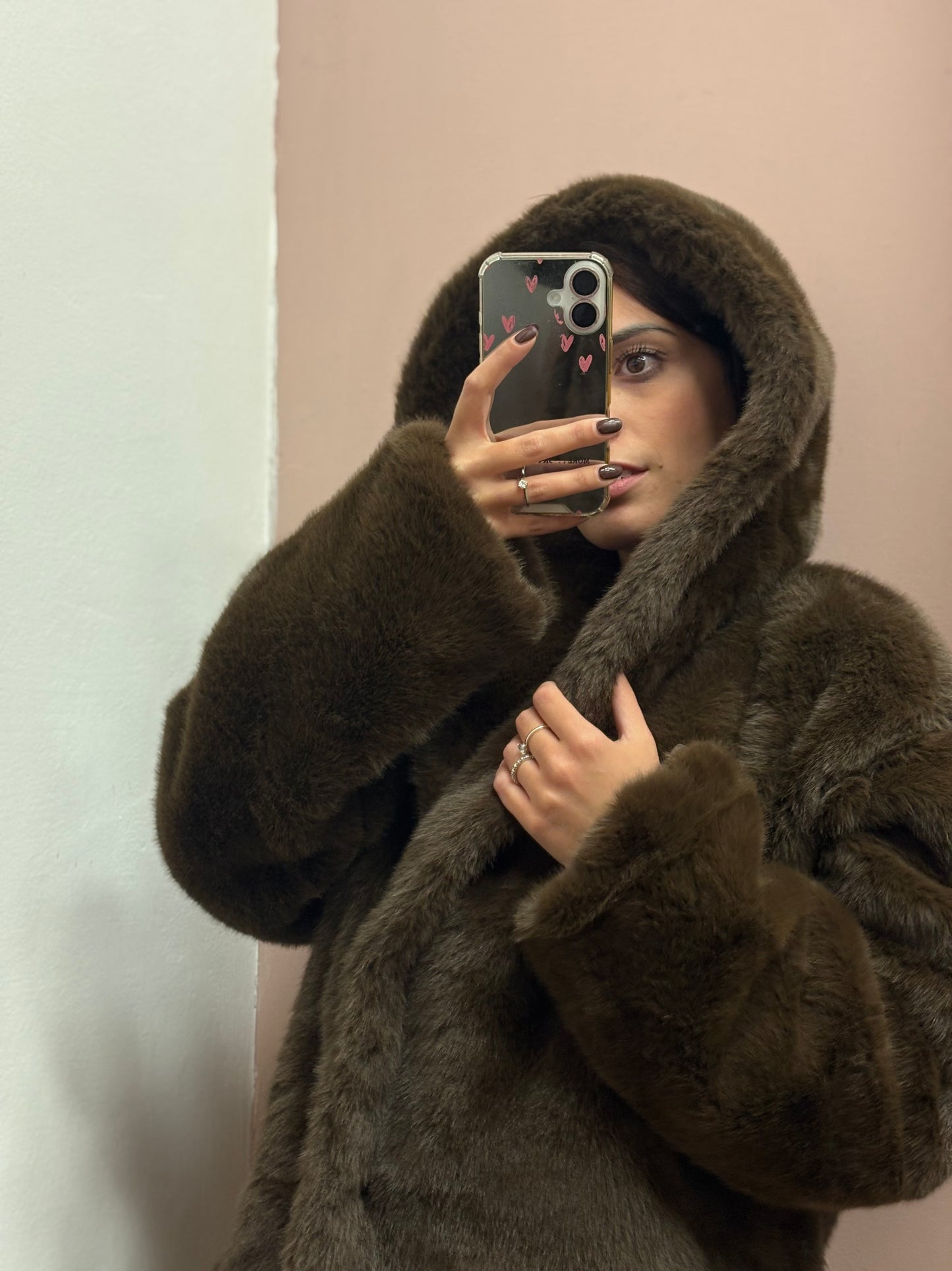 GIACCA EFFETTO PELLICCIA MARRONE