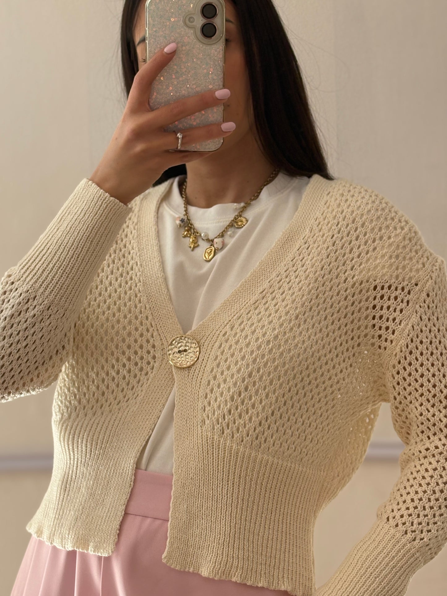CARDIGAN TRAFORATO PANNA