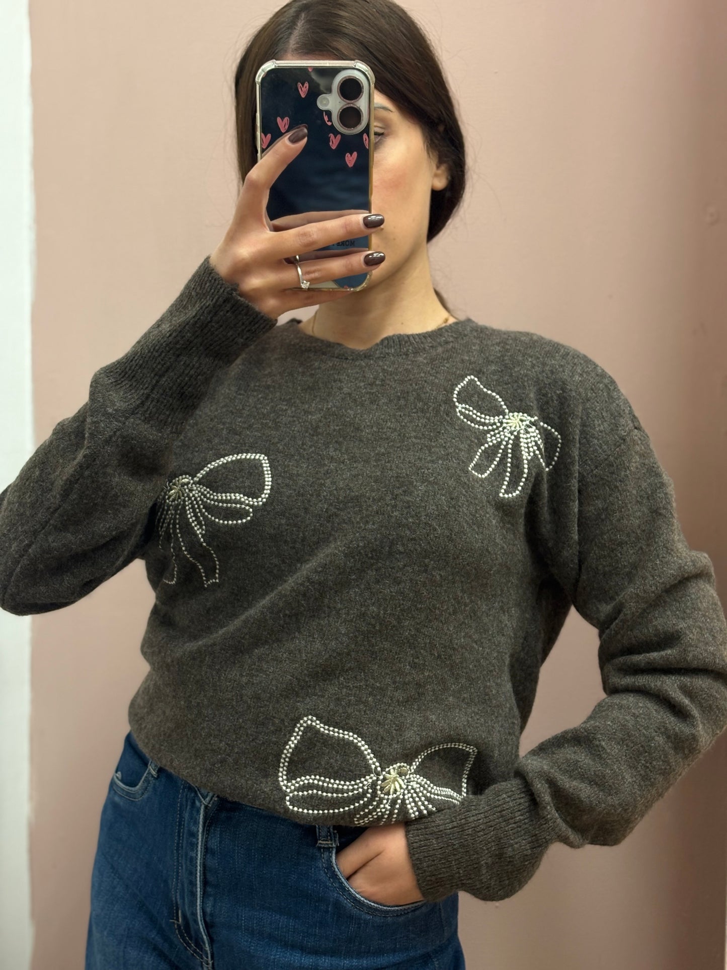 MAGLIONE FIOCCHI MARRONE