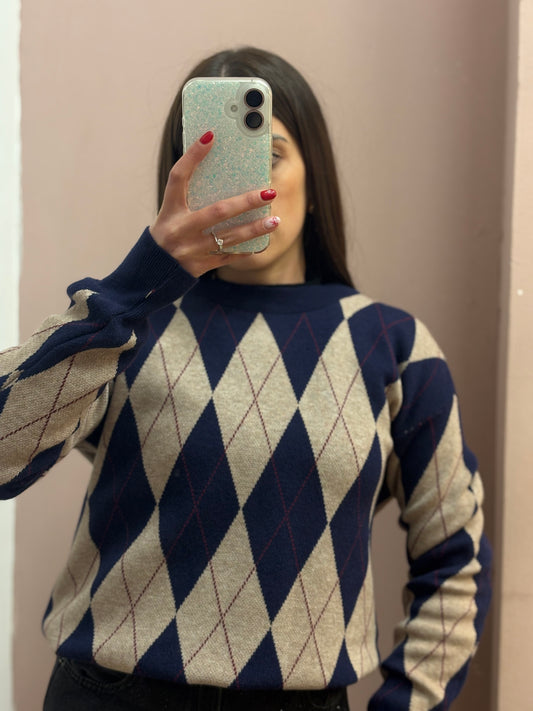 MAGLIONE A ROMBI BEIGE