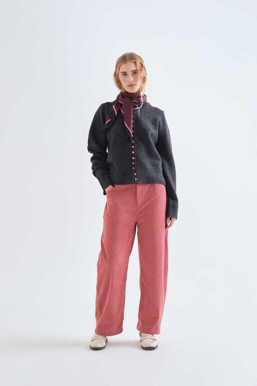 CARDIGAN GRIGIO CON BOTTONI ROSA