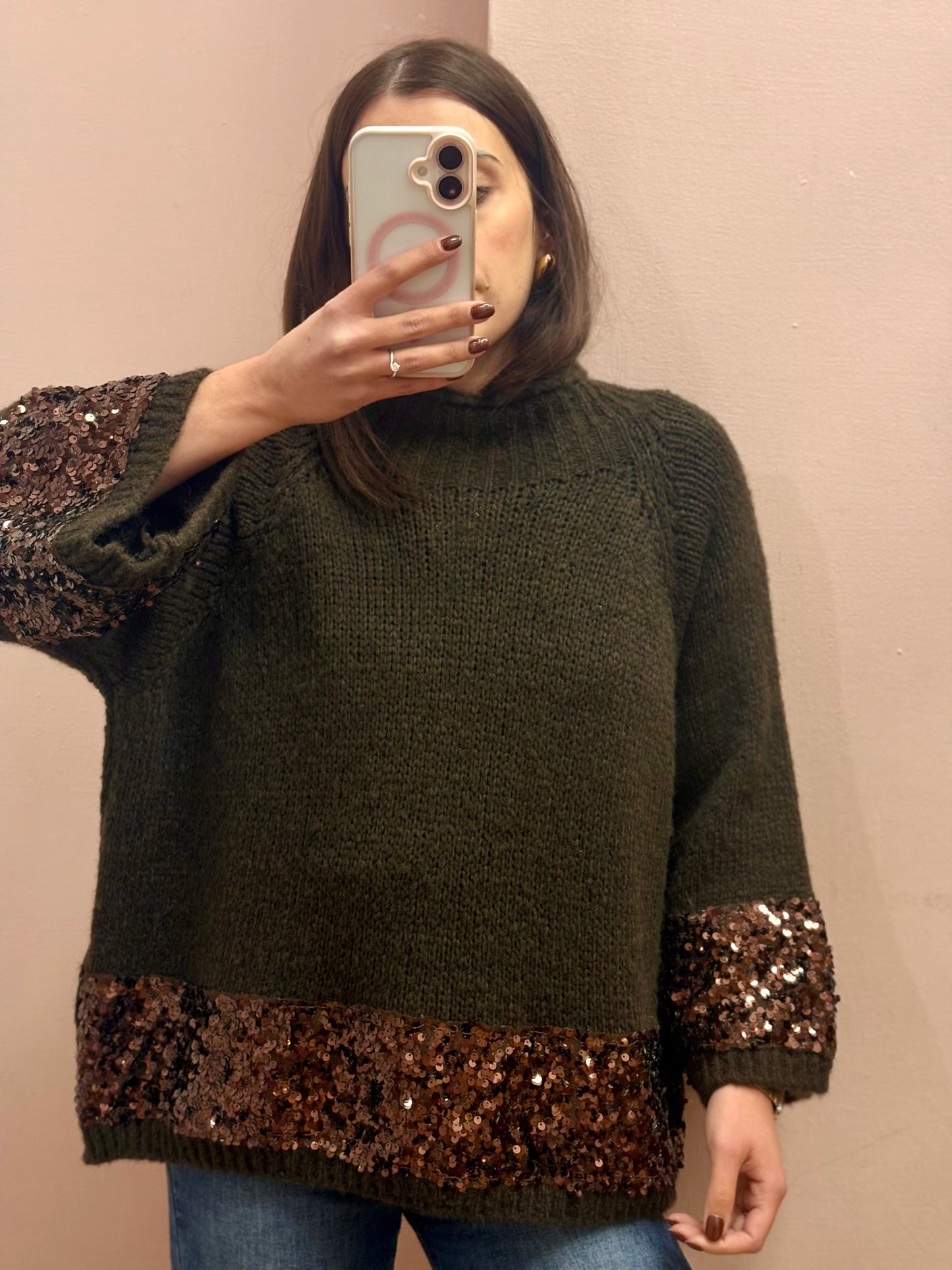 MAGLIONE STRASS MARRONE