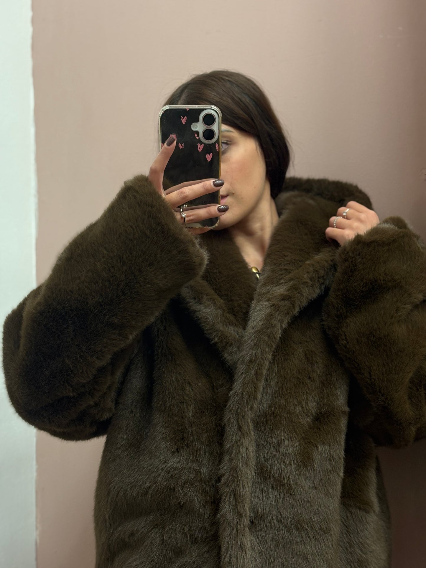 GIACCA EFFETTO PELLICCIA MARRONE