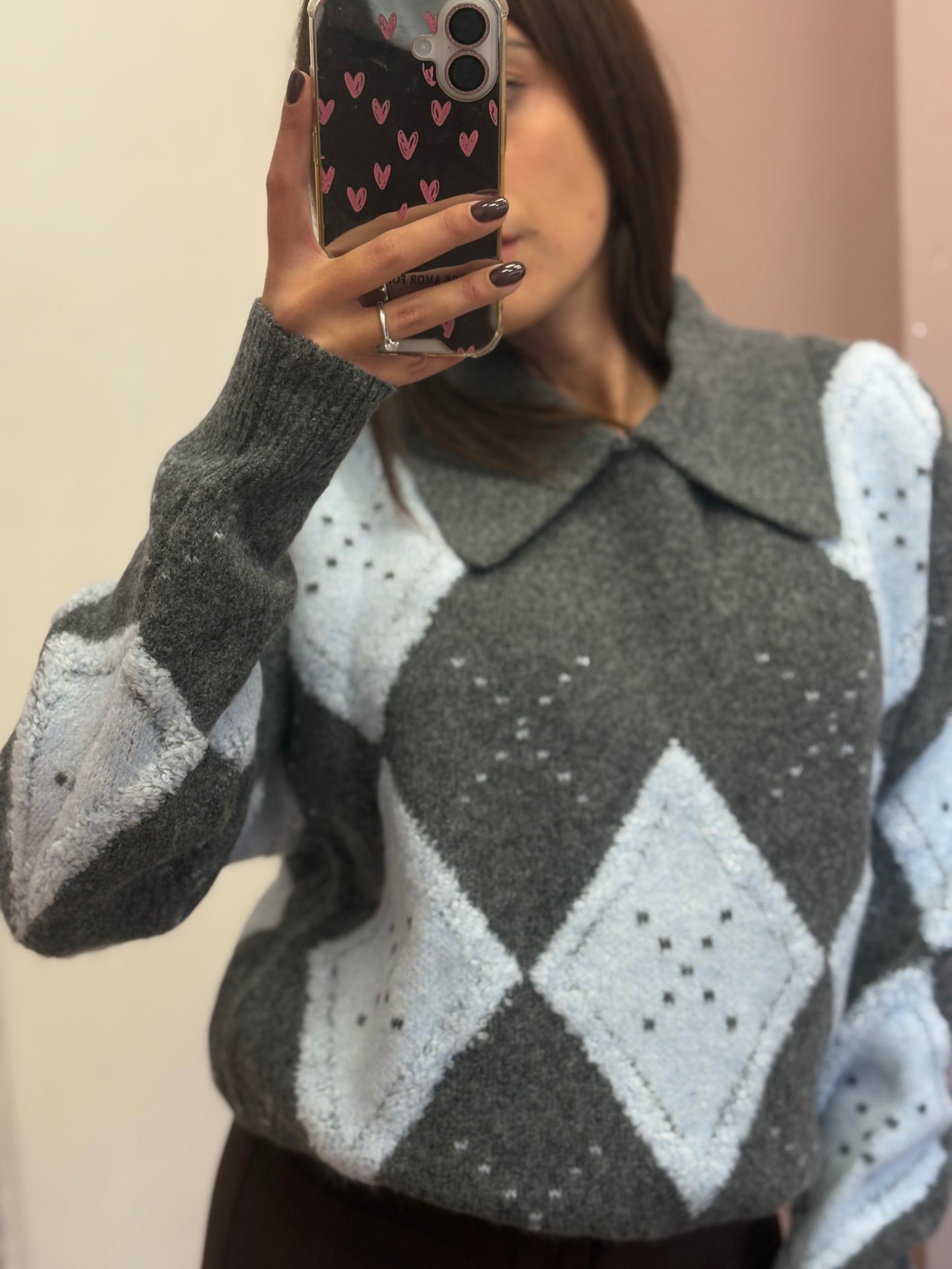 MAGLIONE ROMBI AZZURRO