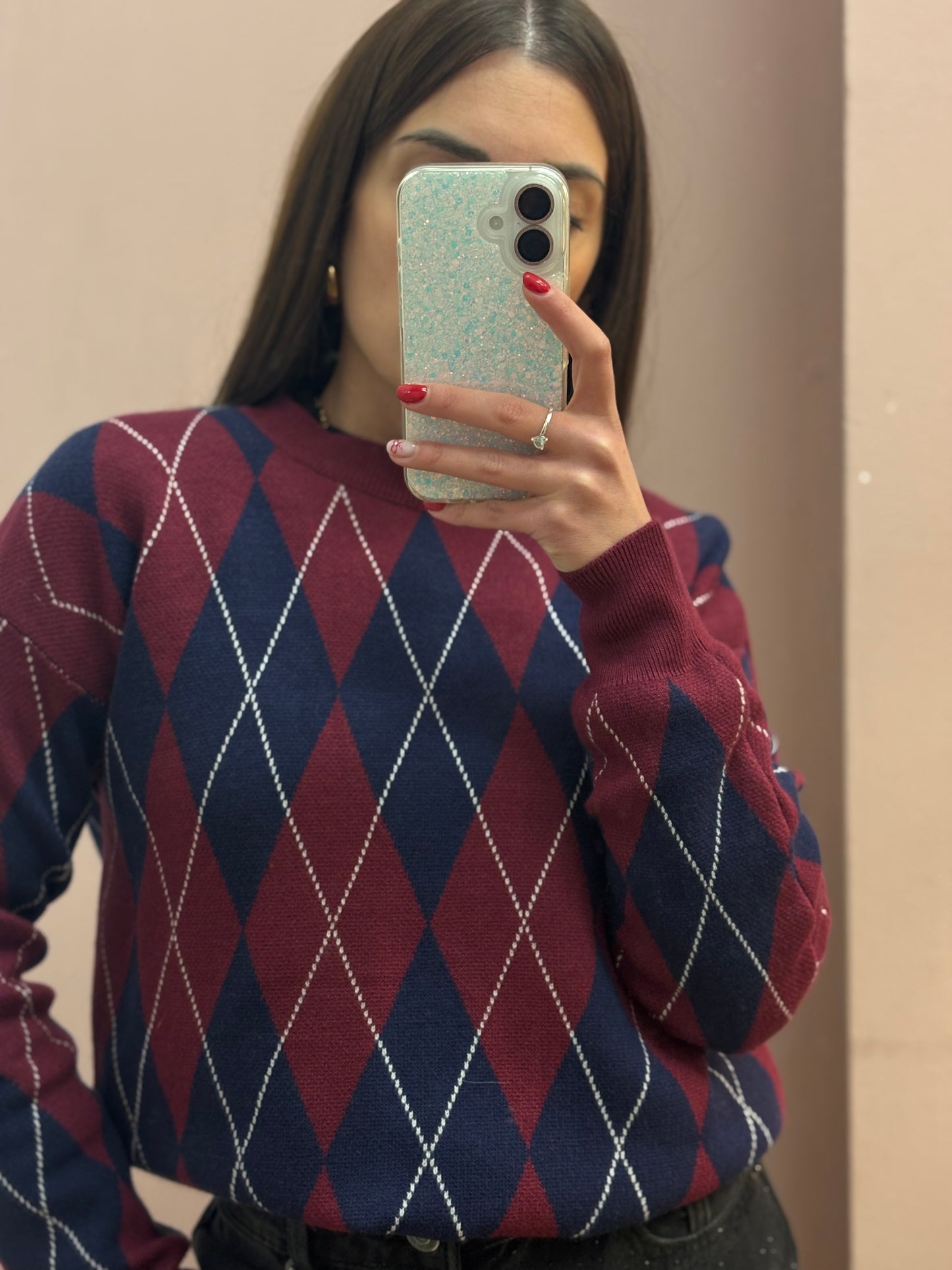 MAGLIONE A ROMBI BLU