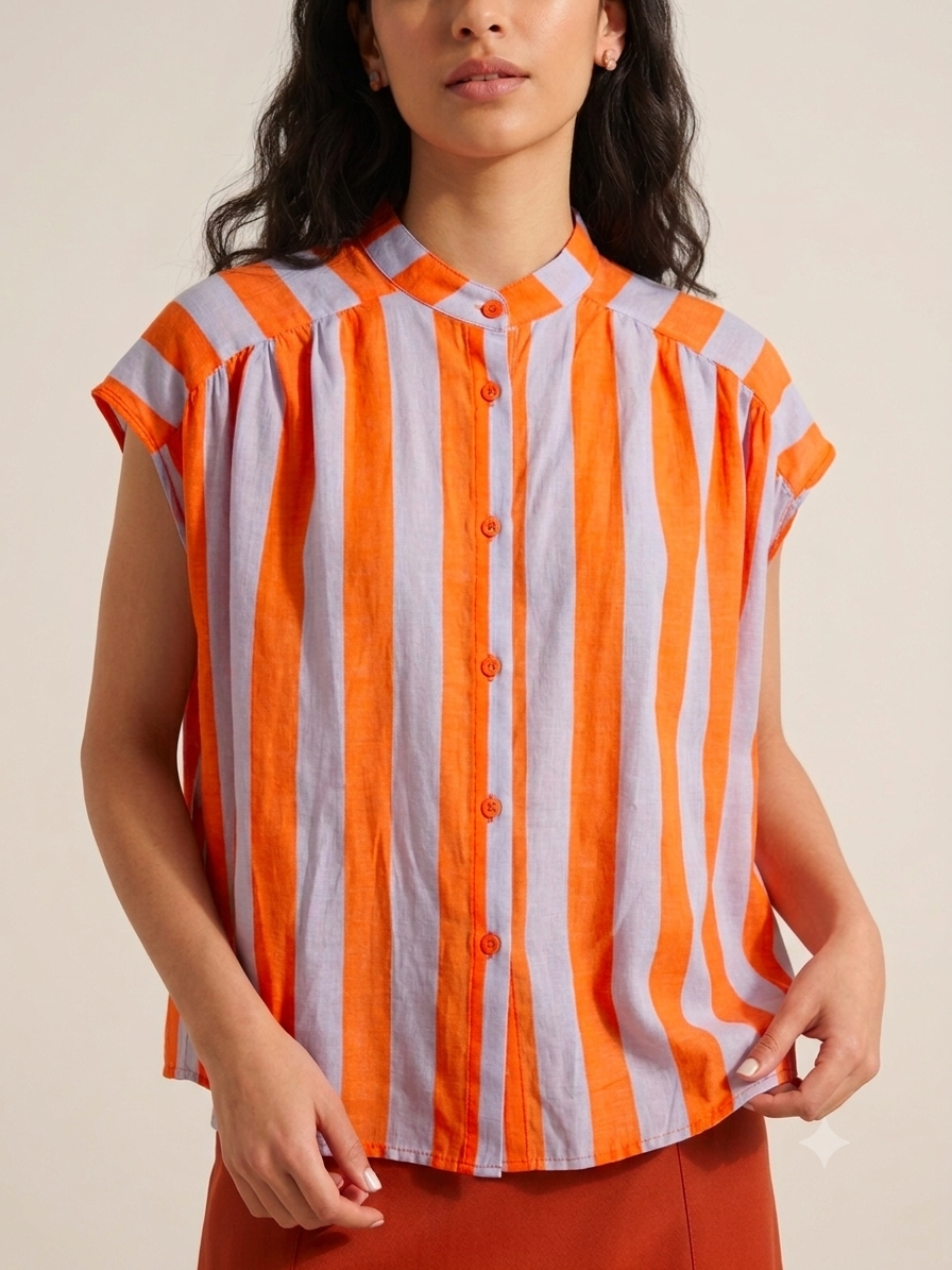 CAMICIA A RIGHE LILLA E ARANCIO