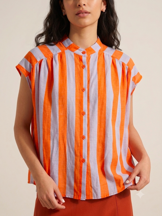 CAMICIA A RIGHE LILLA E ARANCIO